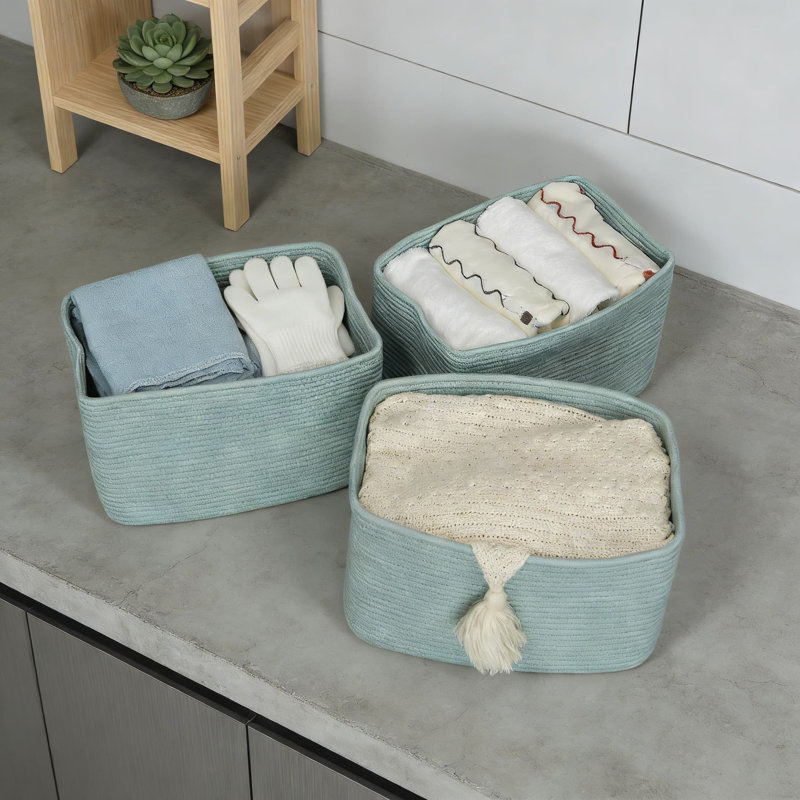 Woven Cotton Rope Storage Basket With Handles, Rectangle Organizer Bin For Shelves, Closet, Nursery, Toys, Books, And Home Decor