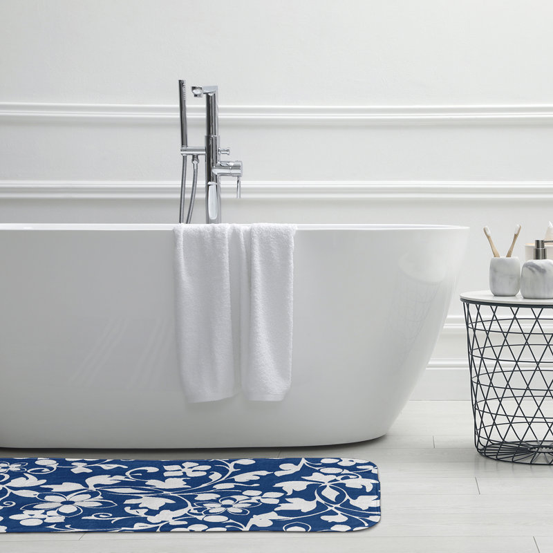 Tapis de bain floral, Bleu, L 21 po x L 34 po