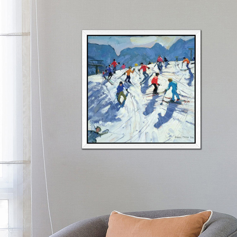 Busy Ski Slope, Lofer by Andrew Macara - Print on Canvas, 66.04cm H x 66.04cm W x 3.81cm D, White Floater Framed