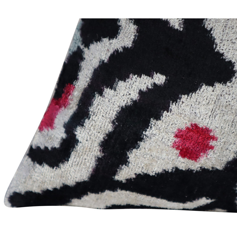 Velvet Geometric Lumbar Pillow Cover & Insert, Black/White/Red Geometric 2