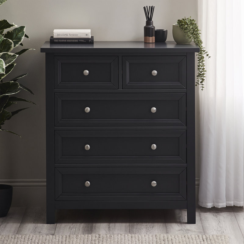 Jarin 84cm W 5 - Drawer Chest of Drawers, Black