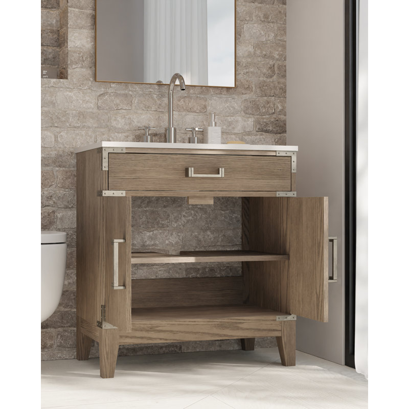Ensemble de meuble-lavabo simple 30 po x P 22 po Laurel, Chêne gris, Quartz blanc
