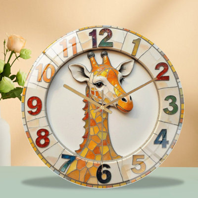 Giraffe Wall Clock Decorative Mosaic Timepiece Art - 12'' Modern Glass Wall Clock