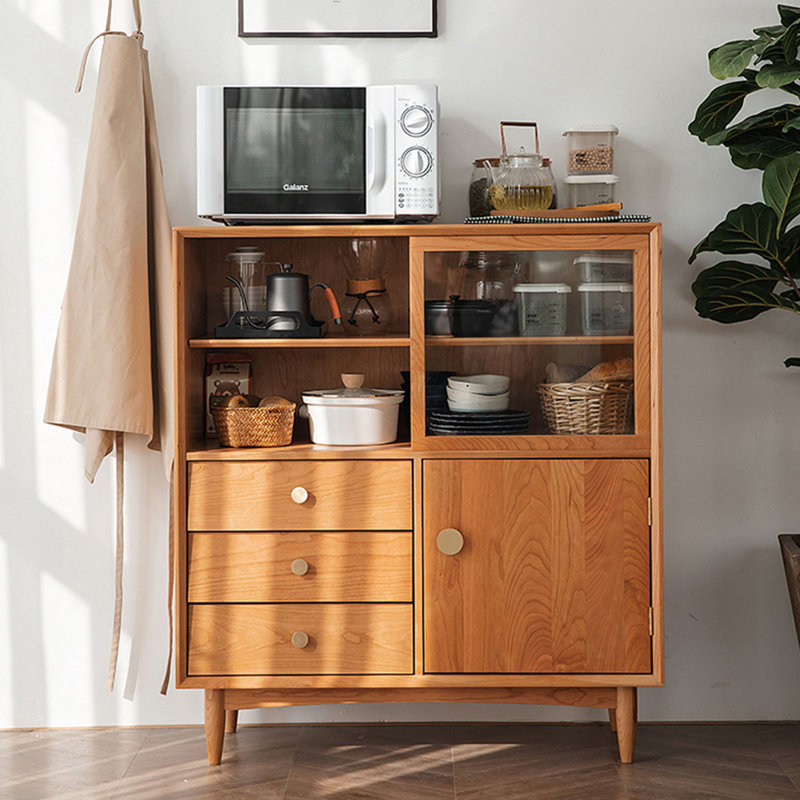 Solid Wood Simple Vintage Storage Cabinet Solid Wood Accent Cabinet, Light Fawn