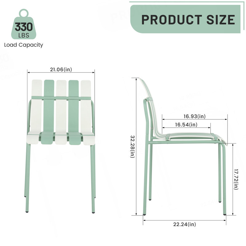Holiday - 4-Pack Modern Striped Color Block Chairs - Waterproof PP Seat & Sturdy Metal Legs, Indoor/Outdoor Dining Set for Patio, Balcony, Café (White & Green)