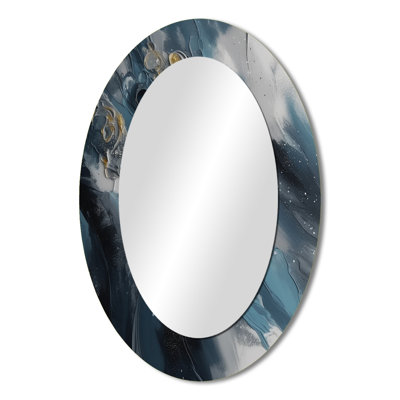 Blue And White Transcendent Brushstrokes III - Blue Oval Wall Mirror Decor