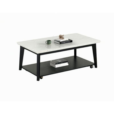 Table basse rectangulaire de style contemporain avec tablette de rangement inférieure