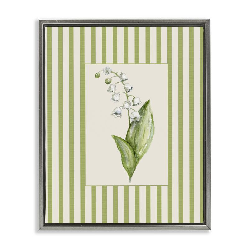 Cadre flottant rayé Lily Of The Valley, design par Lisa Wehmeyer, H 31 po x l 25 po, Cadre flottant gris lustré