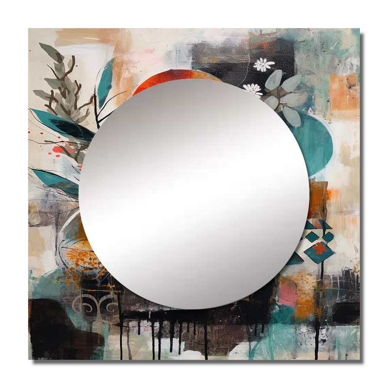 Rayleah - Grand miroir mural carré en plumes Boho pour chambre à coucher, 23 po x 23 po