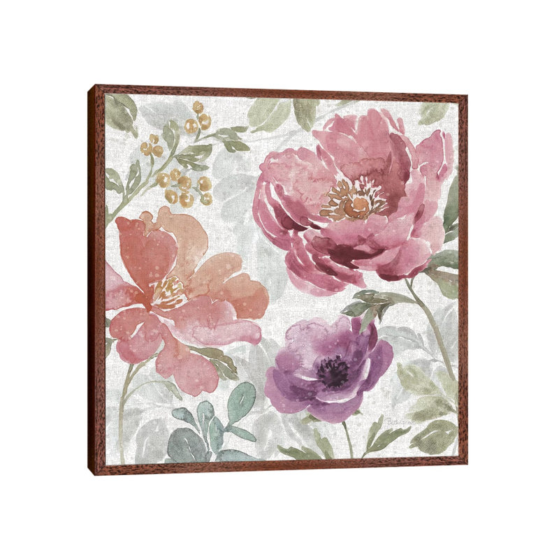 Springtime Bloom III Dark by Beth Grove - Painting on Canvas, 66.04cm H x 66.04cm W x 3.81cm D, Classic Brown Wood Framed