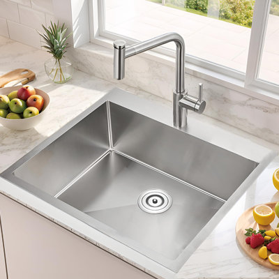 Tayanuc  25" X 18" X 9",Brushed Nickel,Stainless Steel 18 Gauge Single Bowl Sinks With 2 Holes