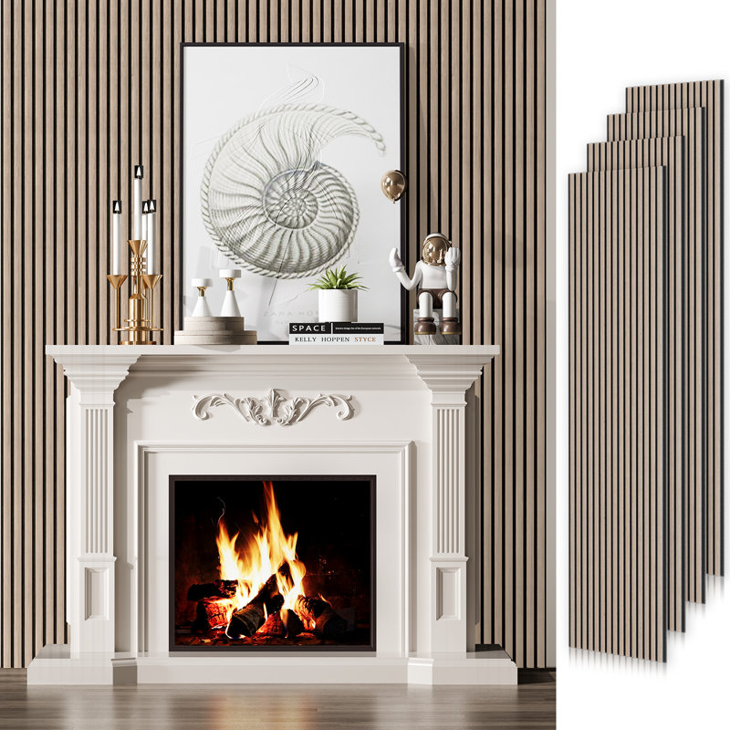 4 panneaux muraux à lattes de bois 3D (4 pièces) x 106 po x 20,5 po, Noyer clair