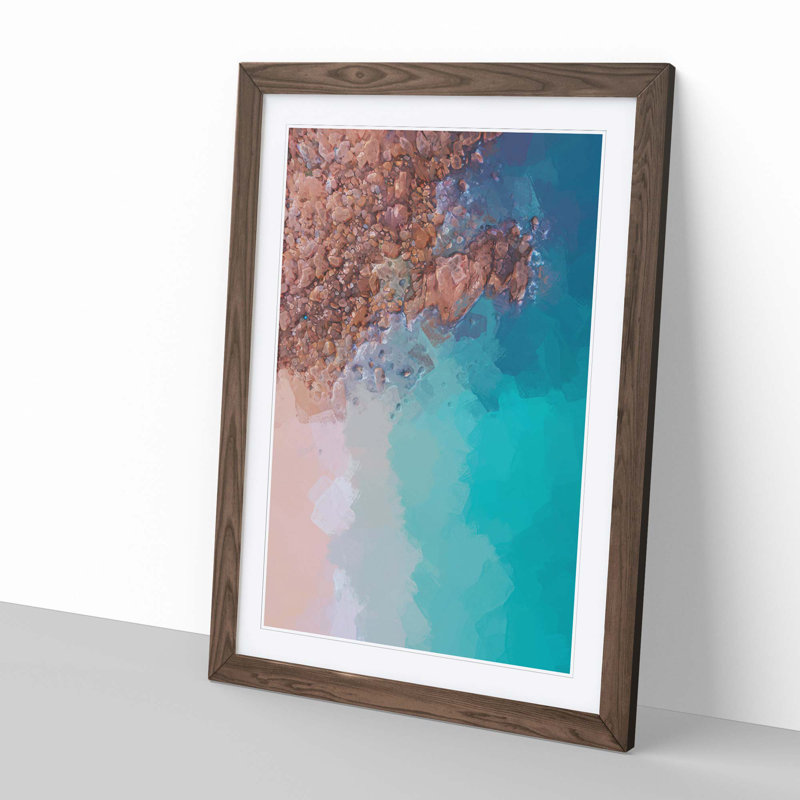 View of Shek O Beach in Hong Kong in Abstract - Picture Frame Graphic Art Print, 91cm H x 60cm W x 2cm D, Walnut