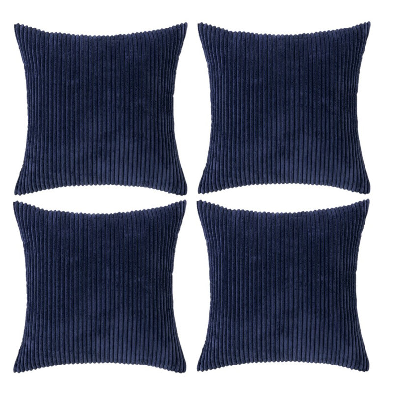 Striped Cotton Blend Reversible Pillow Cover, Navy Blue, 18" x 18"