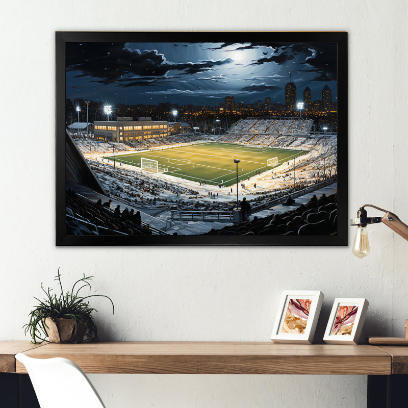 Night Match Stadium Under The Floodlight III sur toile, Cadre simple noir, H 34 po x l 44 po x P 1,5 po