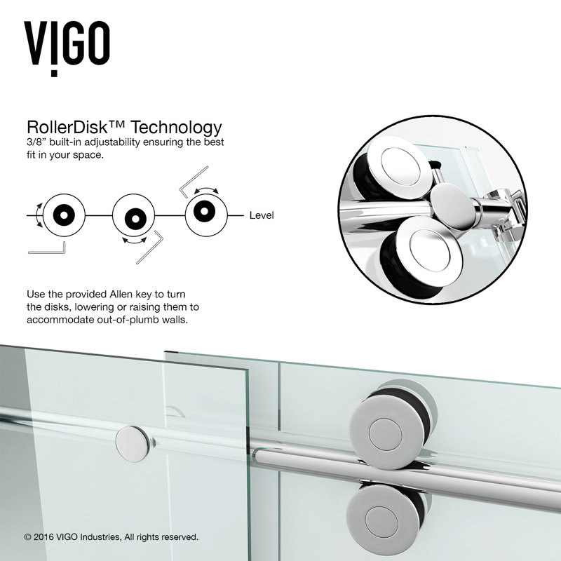 Porte de baignoire coulissante sans cadre avec verre transparent 3/8 po l 56-60 po x H 66 po Elan, Chrome chrome