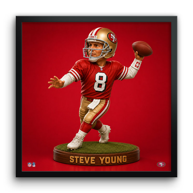 Figurine Steve Young à tête branlante (NFL-FGA, San Francisco 49ers, année 2008, 30 x 30 cm, retraitée)
