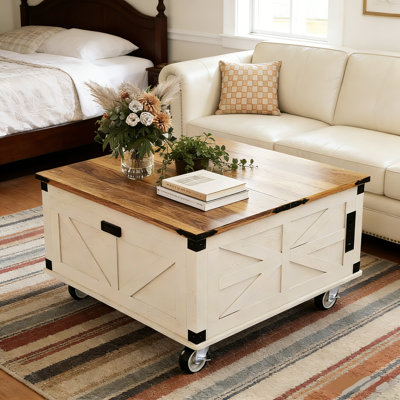 Table basse à plateau relevable Farmhouse avec ports de charge et éclairage ambiant