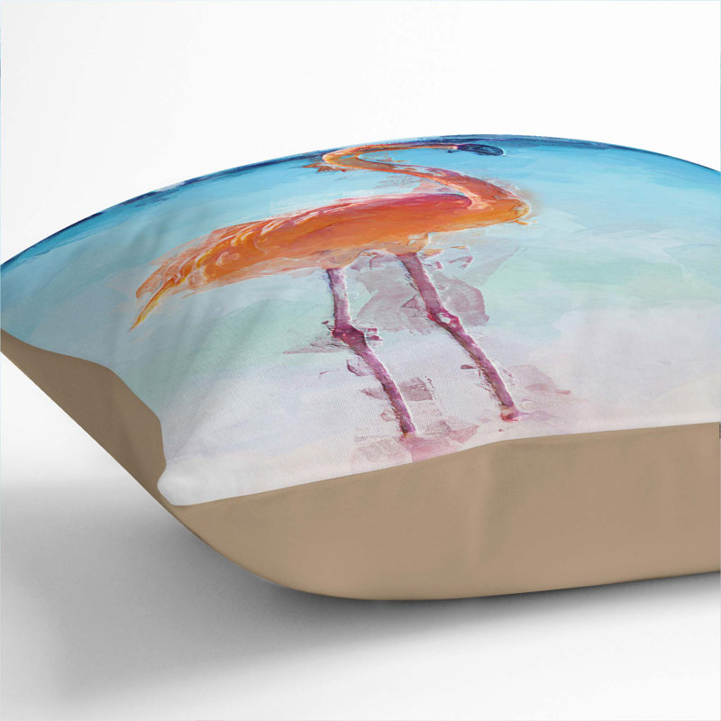 Lone Flamingo Cushion with Filling, Stone, 40cm H x 40cm W x 15cm D