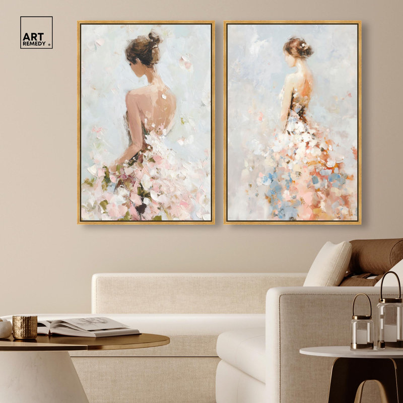 "Dreamscape Glam Art", ensemble de 2 impressions sur toile par , Impression dans un cadre flottant sans passe-parto, Doré