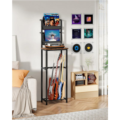 Guitar And Record Player Stand Holds 6 Instruments Rustic Style