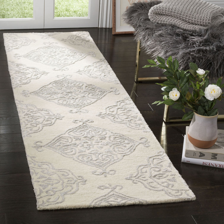 Bernon Hand Tufted Viscose/Wool Geometric Rug in Ivory/Silver
