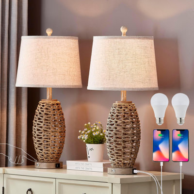 Ensemble de 2 lampes de table 27 po en rotin naturel