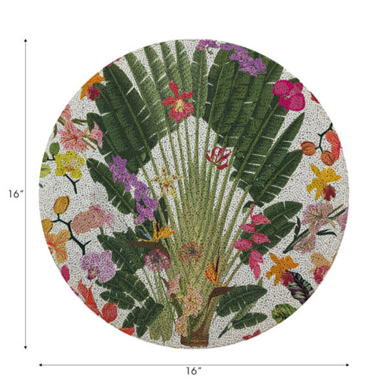 Fantasy Tropical Vegan Leather Round Beaded Placemat