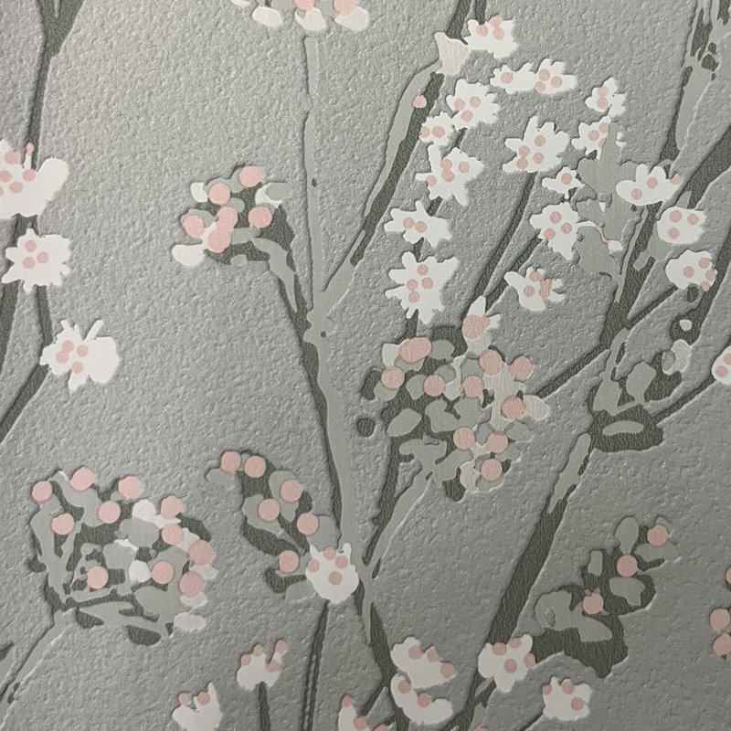 Papier peint gris et branches Blossom, Green
