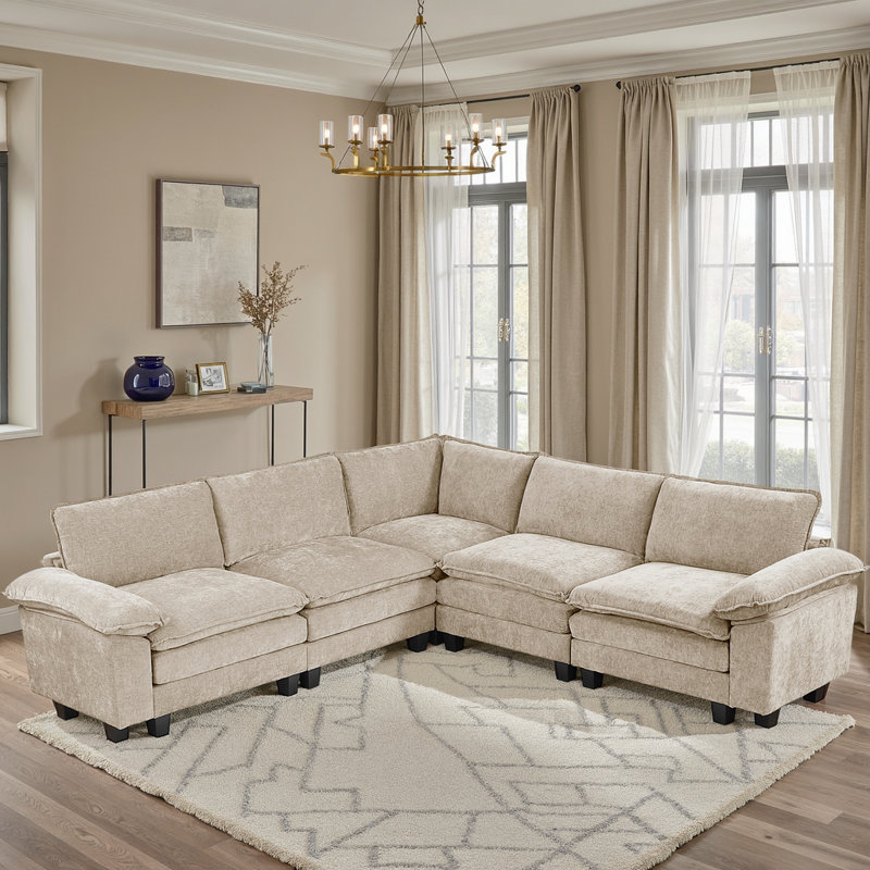 Canapé modulaire modulaire moderne et contemporain Snyder, Chenille taupe, H 35 po x l 110,5 po x P 110,5 po