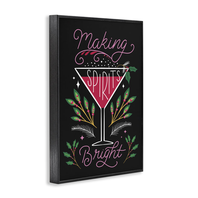 «Made Spirits Bright Martini Canvas» par Louise Allen Designs, H 18 po x l 12 po, Giclée encadrée noir minuit