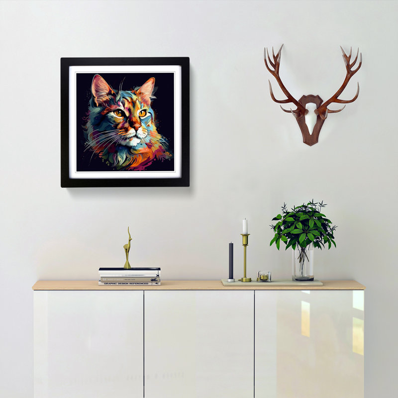 Cat Graphic Art No.2 - Framed Print, Black