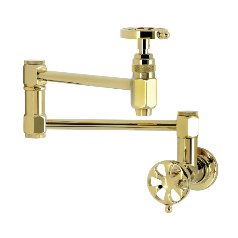 Kingston Belknap Wall Mount Pot Filler Faucet, Polished Brass