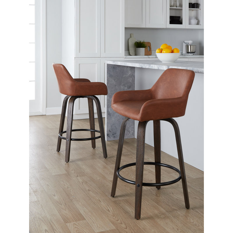 Cassiopeia Fixed-Height Bar & Counter Stool with Bent Wood Legs, Brown, Counter Stool (26" Seat Height), Camel