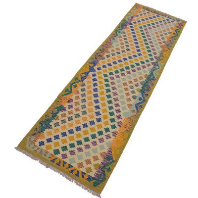 Tapis de zone verte en laine 2 pi 11 po x 9 pi 7 po one-of-kind fait main kilim Miltrud