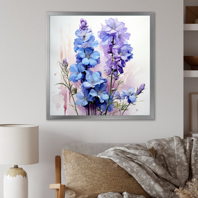 Blue And Purple Delphinium Flower Bouquet II - Delphinium Wall Art