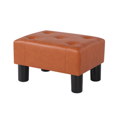Faux Leather Ottoman Footstool, Small Pouf Stool With Cushion by Adeco Trading