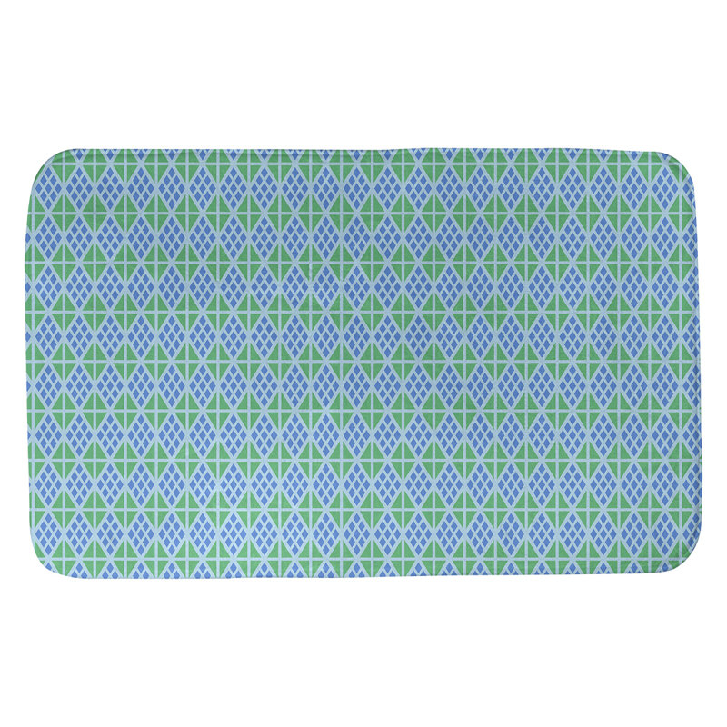 Tapis pour salle de bain diamants Leffel, l 21 po x L 34 po, Bleu / Vert