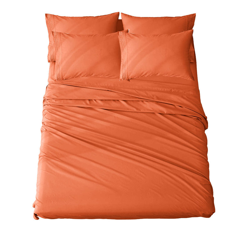 Sheet Set, Queen Sheet Set + Fitted Sheet + 2 Pillowcases, Orange