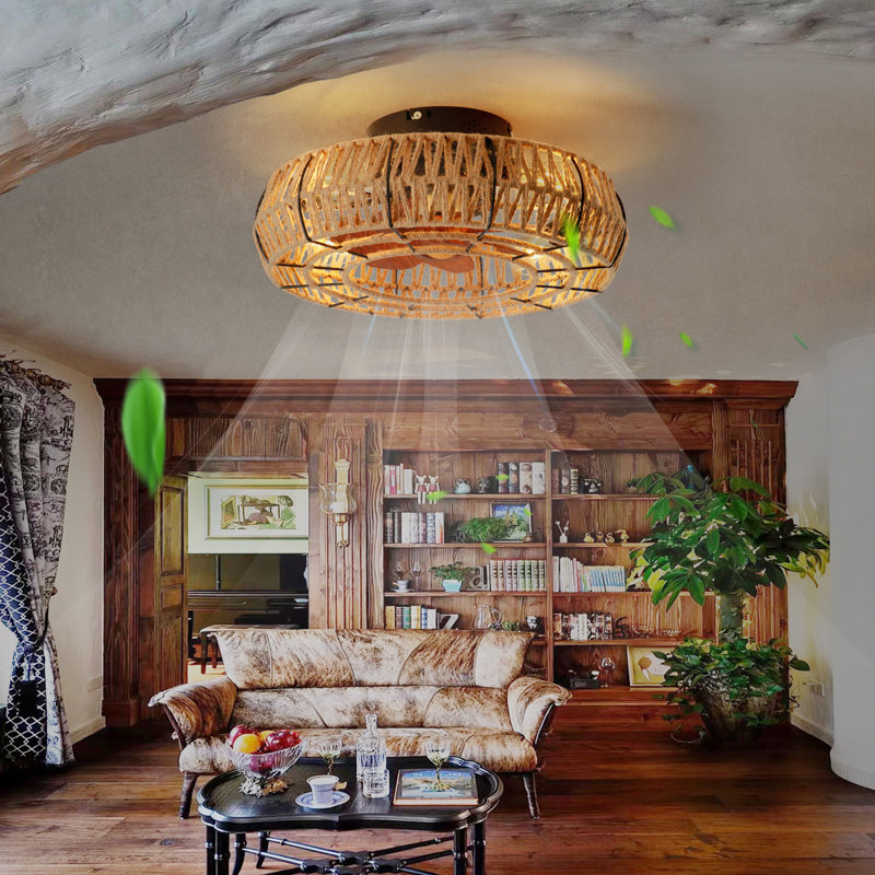 Ventilateur de plafond encastré en cage de 20 po avec ensemble d'éclairage (NON INCLUS), avec télécommande et ventilateur de plafond à 6 vitesses à courant continu pour la chambre du salon. - Noir mat