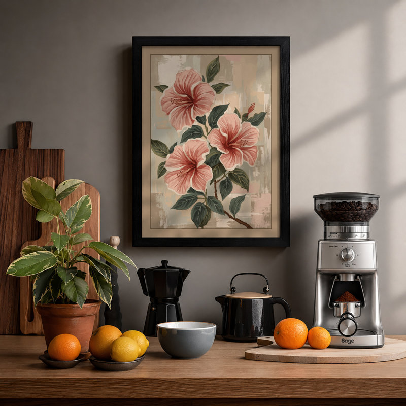 Hibiscus Bloom Botanical - Framed Print, A1 - 84.1 x 59.4 cm, Black