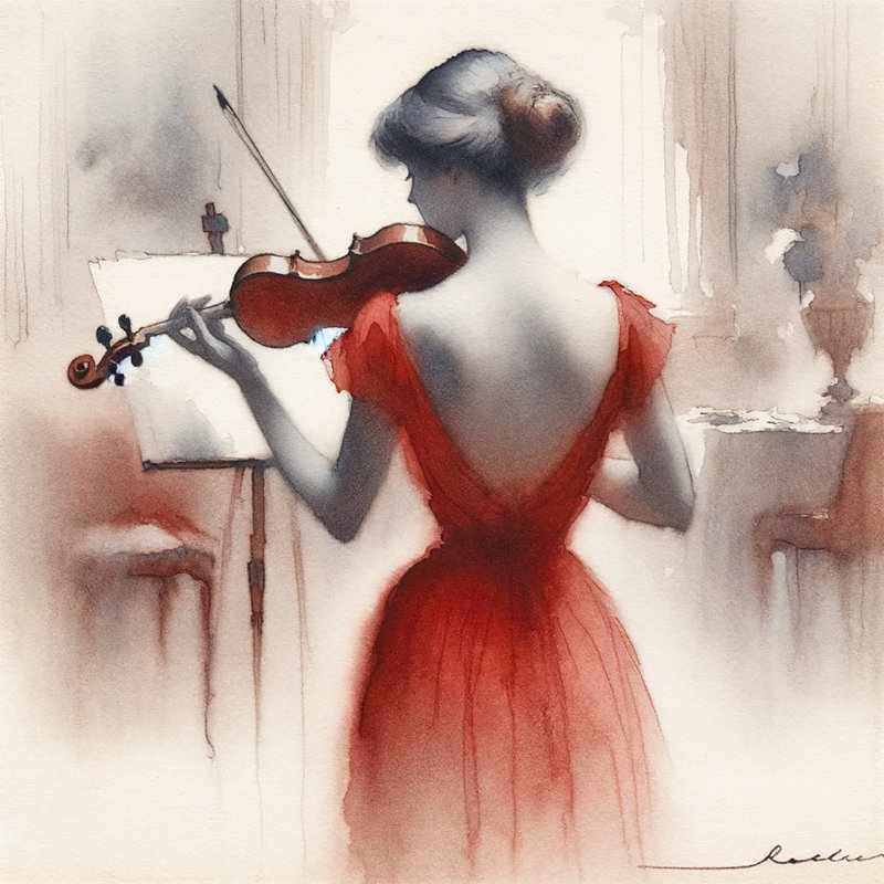 «Melodic Grace Violinist In Red», reproduction sur toile, H 20 po x l 20 po x P 1,5 po