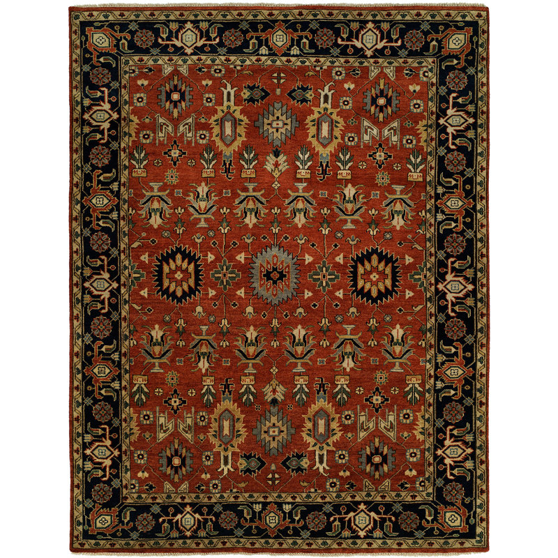 Tapis rouille / bleu marine en laine noué à la main Doreen Southwestern, Rectangle 12 pi x 15 pi