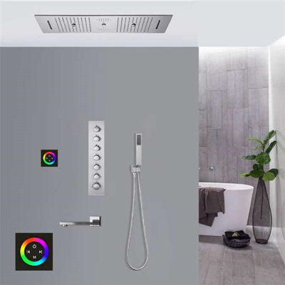 Système de douche à pluie encastrable musical à DEL avec panneau tactile thermostatique à contrôle au plafond Rimini