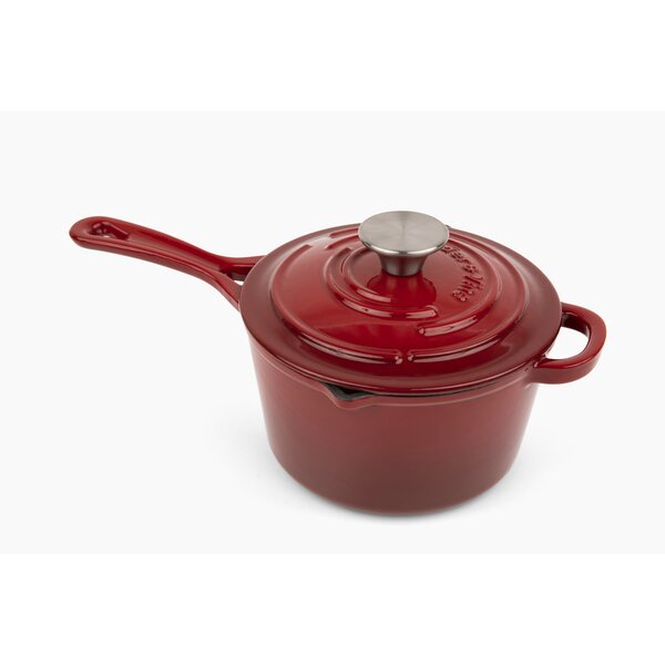 Enameled Cast Iron 2 Quart Sauce Pan with Lid - Red