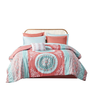 Queen Comforter With Sheets - Coral Medallion, Microfiber, Included Sheet Medallion Print, Filling, Easy Care