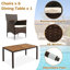 Ensemble de salle à manger de patio 7 pièces, ensemble de table et chaises de jardin en osier de rotin PE, plateau de table en bois d'acacia, chaises avec accoudoirs empilables avec coussins-829663690-829663700