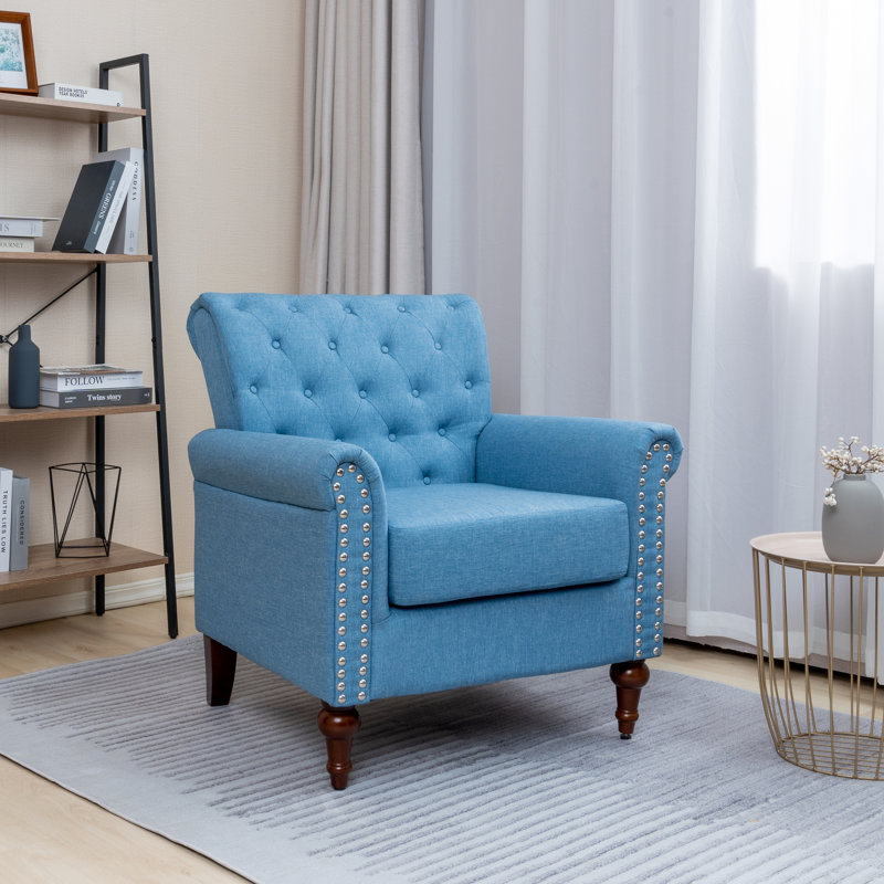 Fauteuil d'appoint capitonné de 29,9 po Abcde, Lin bleu