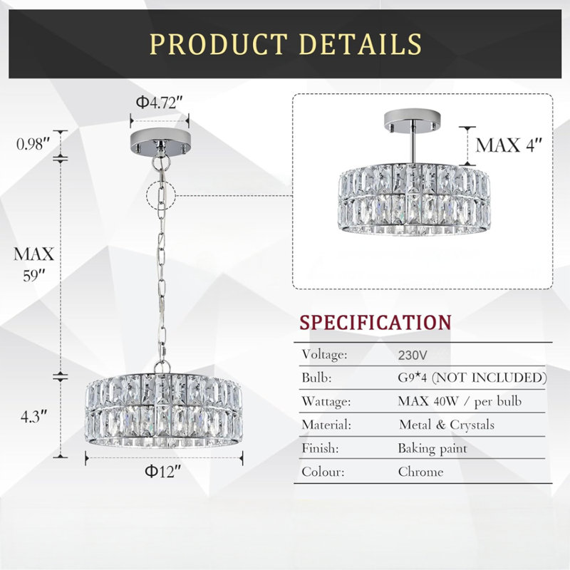  Plafonnier semi-encastré Crystal Chandeliers