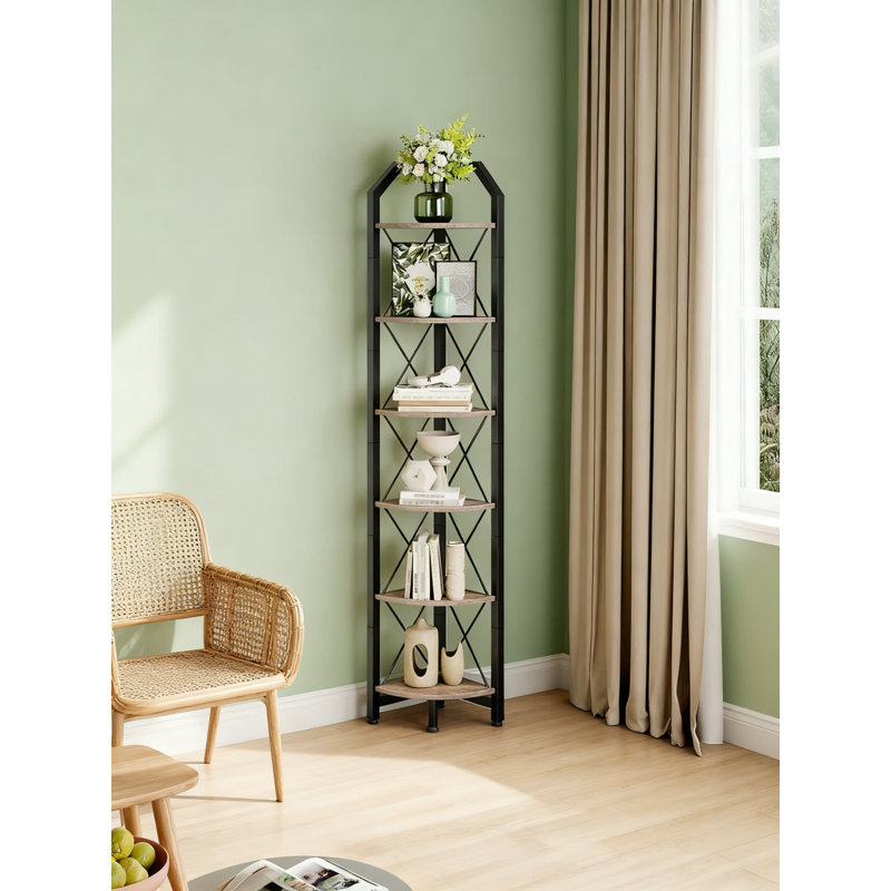 6-Tier Corner Shelf, Industrial Bookcase With 6 Spacious Shelves, 71.2 Inch Tall Display Storage Stand For Living Room, Bedroom, Home Office, Kitchen Pantry Organization